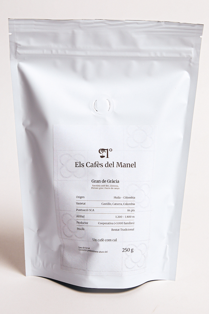 Packaging del cafè d’especialitat Gran de Gràcia amb origen Colòmbia