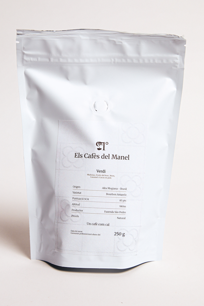Packaging del cafè d’especialitat Verdi amb origen Brasil